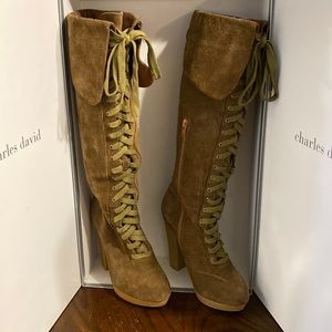 Brown lace heel boots